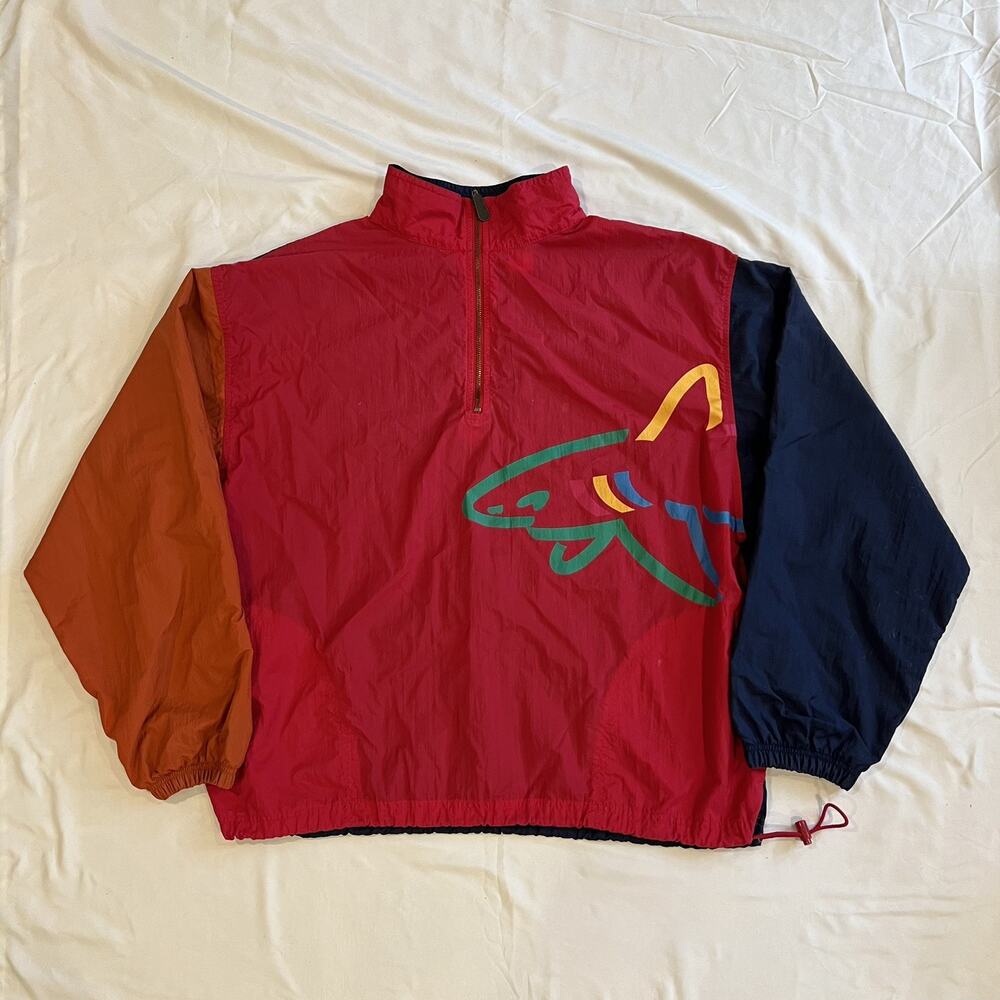 Vintage 90s Reebok Greg Norman Windbreaker Large Shark Golf Colorblock Jacket